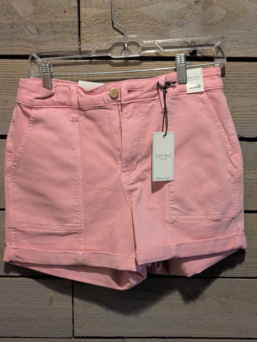 Judy Blue Pink High-Rise Utility Jean Shorts